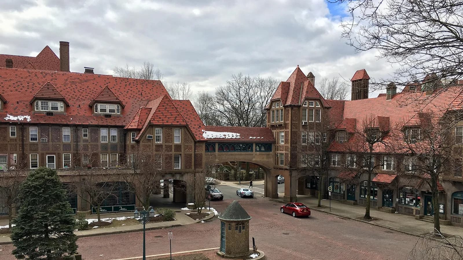 Tudor-style buildings at Station Square in Forest Hills Gardens, Queens